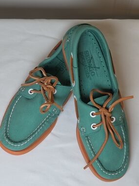 SEBAGO DOCKSIDES BOAT SHOES MINT GREEN LEATHER WIDE FIT US 7.5 EU 38
